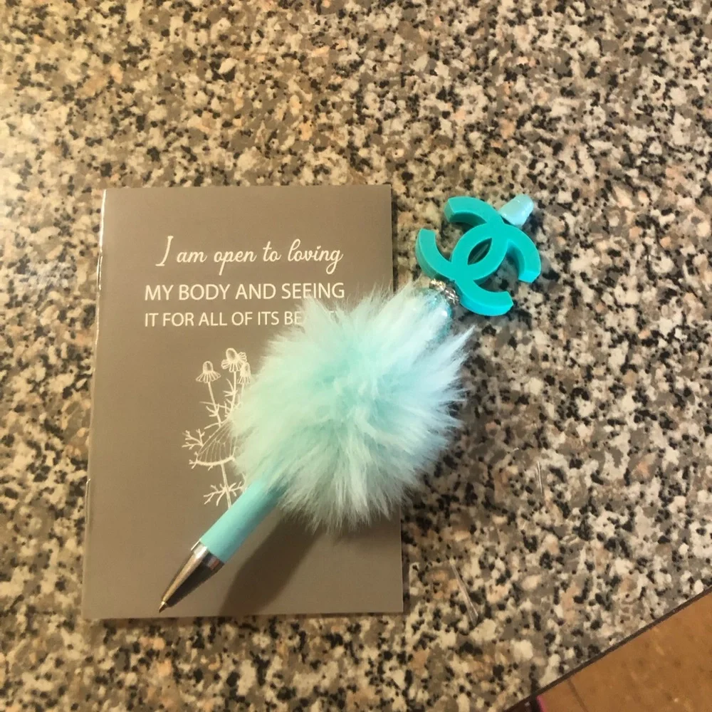 Turquoise Puff Pen Keychain with Logo Charm